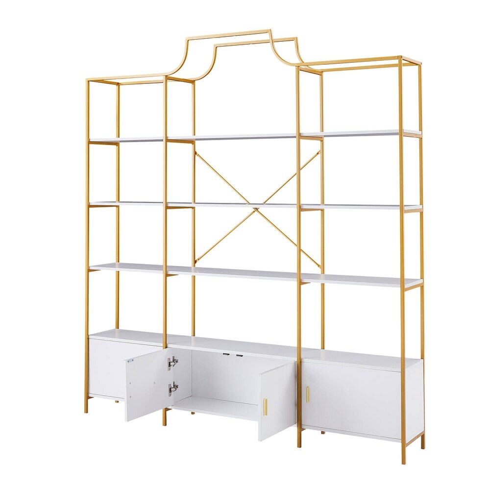 78 Inch 4 Tiers Home Office Bookcase Bookshelf  Storage Cabinet Display Shelf  X Bar Gold Frame