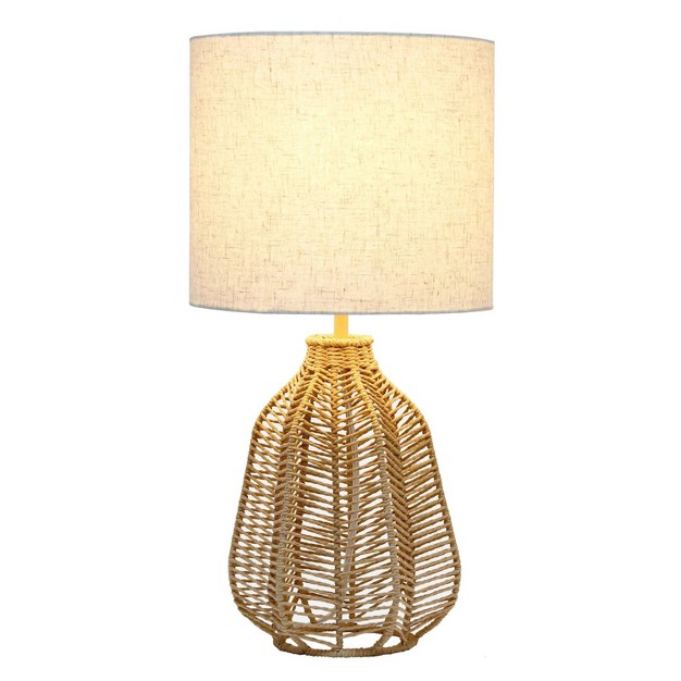 Vintage Rattan Wicker Style Paper Rope Bedside Table Lamp With Fabric Shade Lalia Home