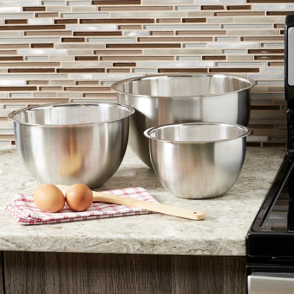 3 Piece Stainless Steel Nesting Mixing Bowls with Rubber Bottoms