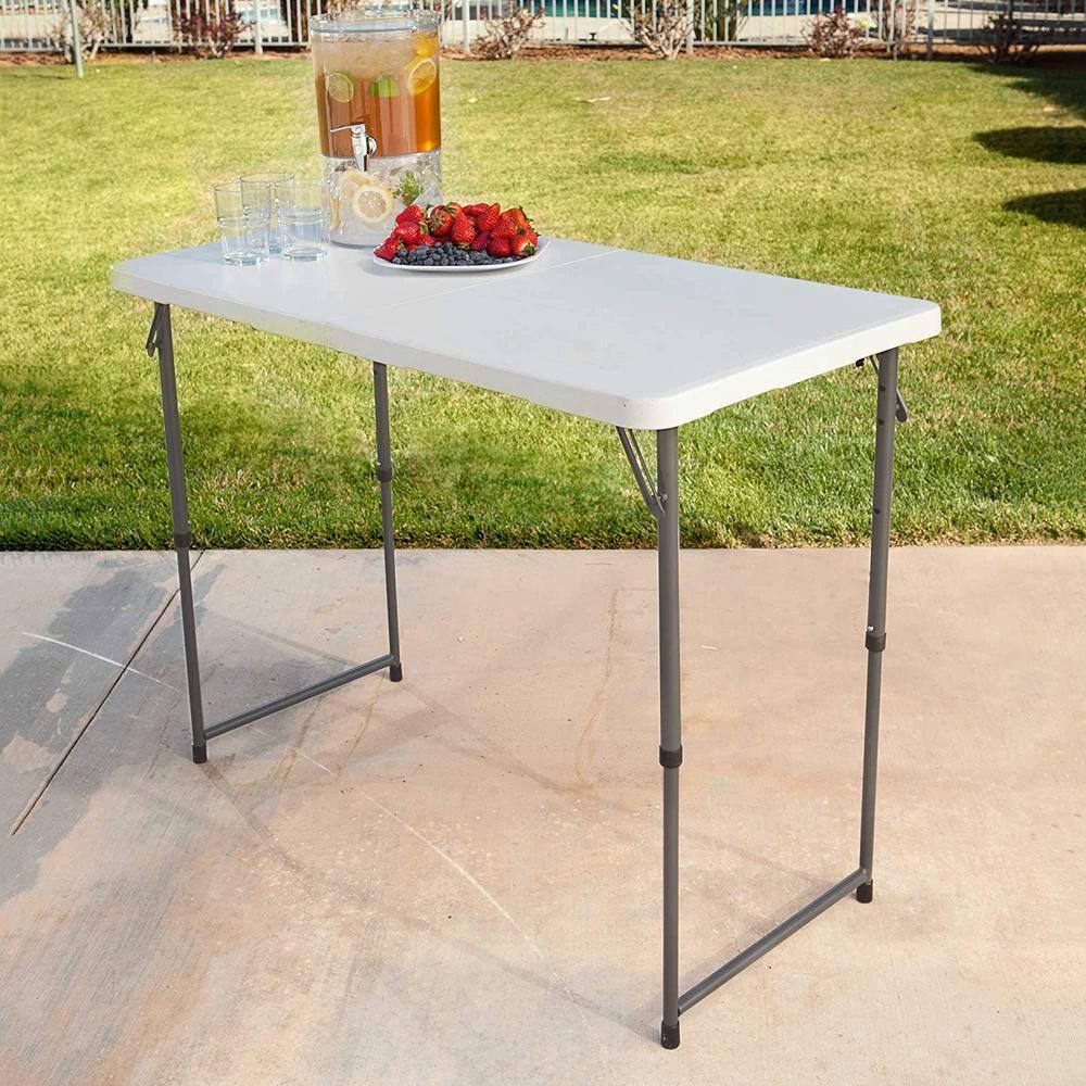 SKONYON 4 ft. White Adjustable Height Fold-in-Half Plastic Outdoor Picnic Folding Table SGFT88131