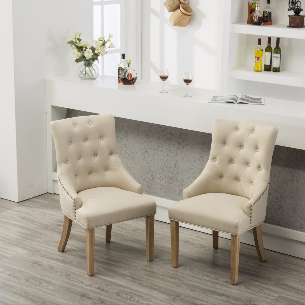 Roundhill Furniture Tufted Solid Wood Silver Nailhead Wingback Hostess Chairs (Set of 2)