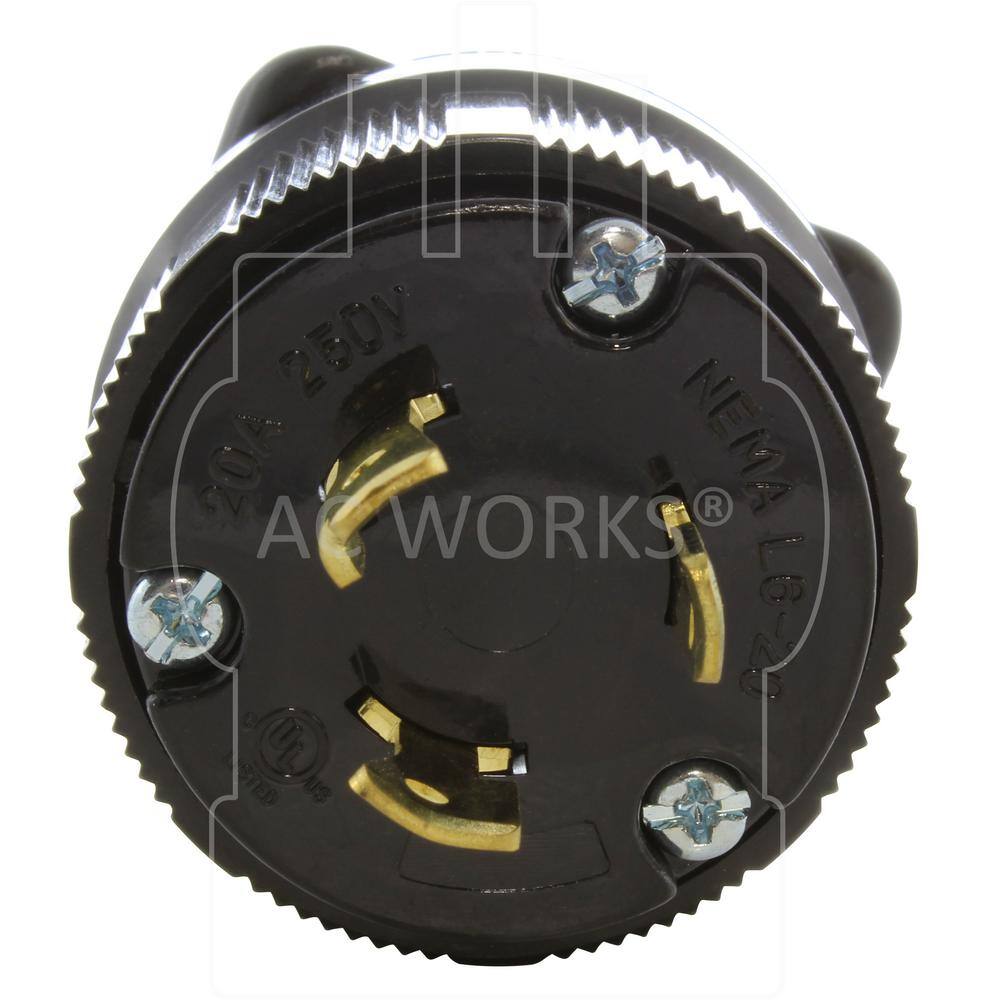 AC WORKS NEMA L6-20P 20 Amp 250-Volt 3-Prong Locking Male Plug with UL C-UL Approval ASL620P-BK