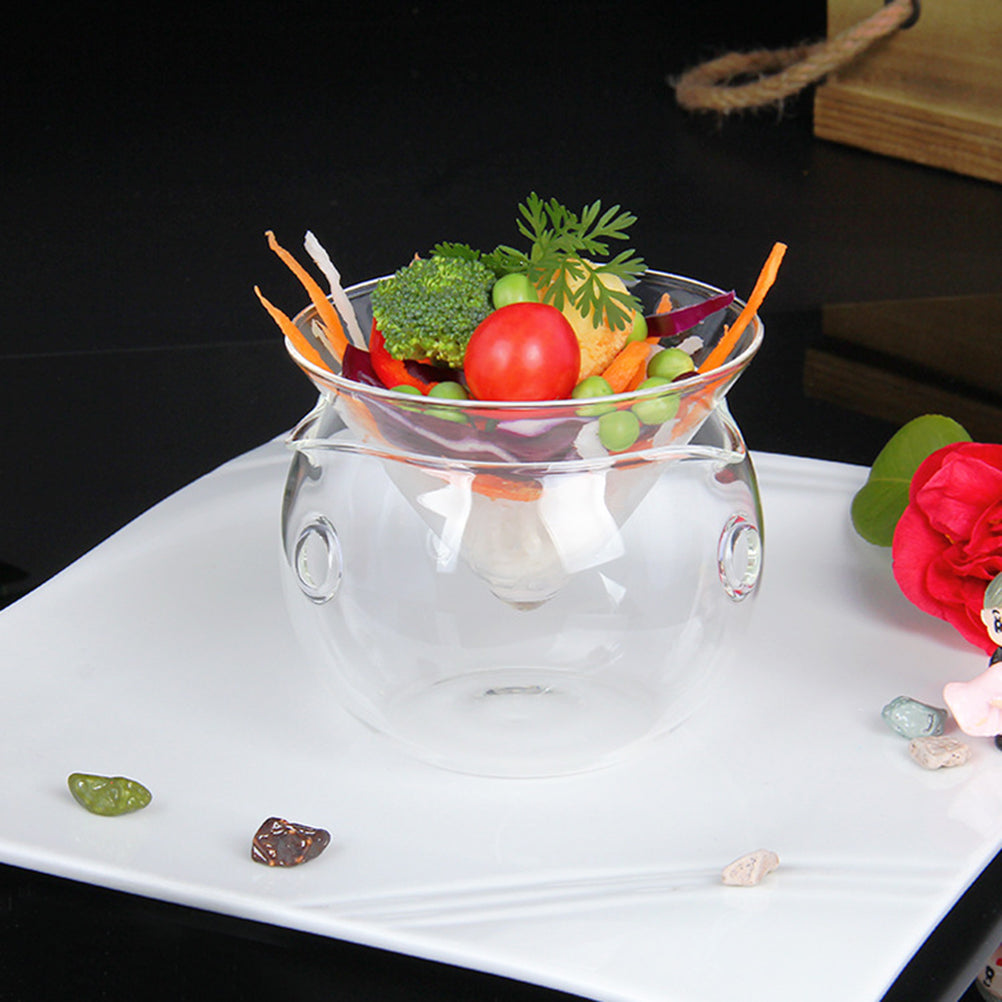 Transparent Glass Salad Bowl Fruit and Vegetable Bowl with Dry Ice Container (Middle Size)