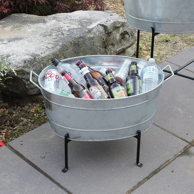 Classic Oval Galvanized Tub With Folding Stand Steel Achla Designs