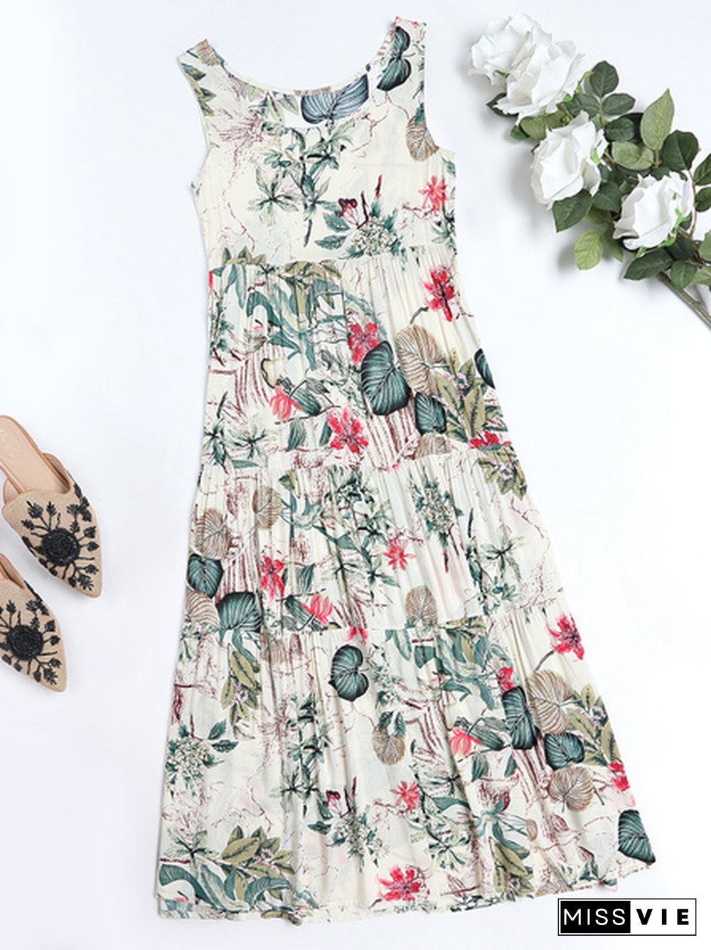 Oversized Floral Print Cotton Cami Dress