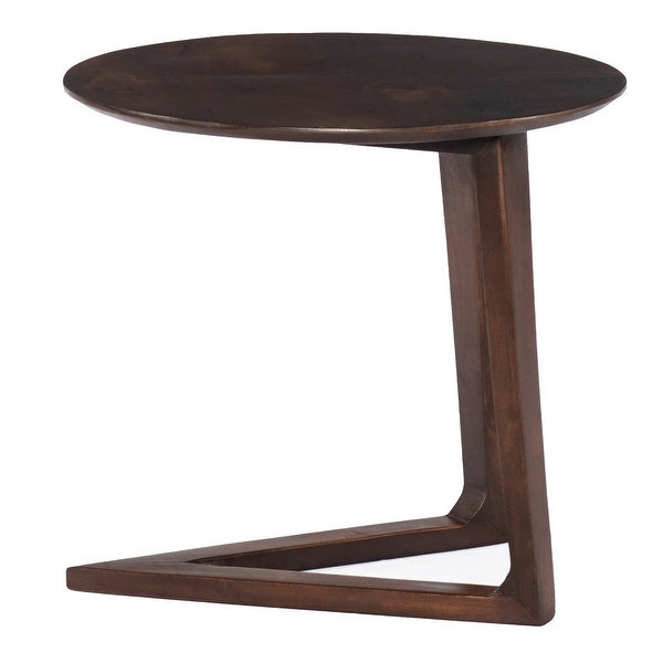 Mango Wood Round Side Table with and Cantilever Base， Brown