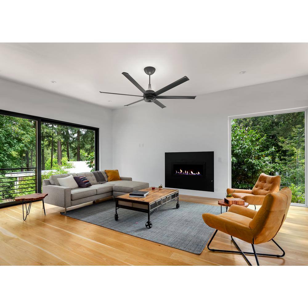 Big Ass Fans es6 84 in. Indoor Black Smart Ceiling Fan with Color Changing Chromatic Uplight Motion Detection and Voice Control MK-ES62-072306A786I20S80