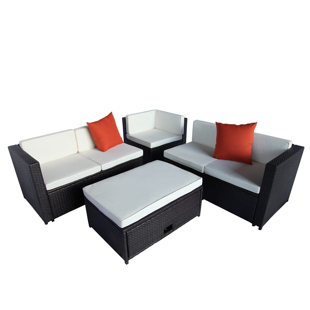 Sectional Garden Sofa with Cushioned and Pillows, Patio PE Rattan Furniture Set, 4 PCS