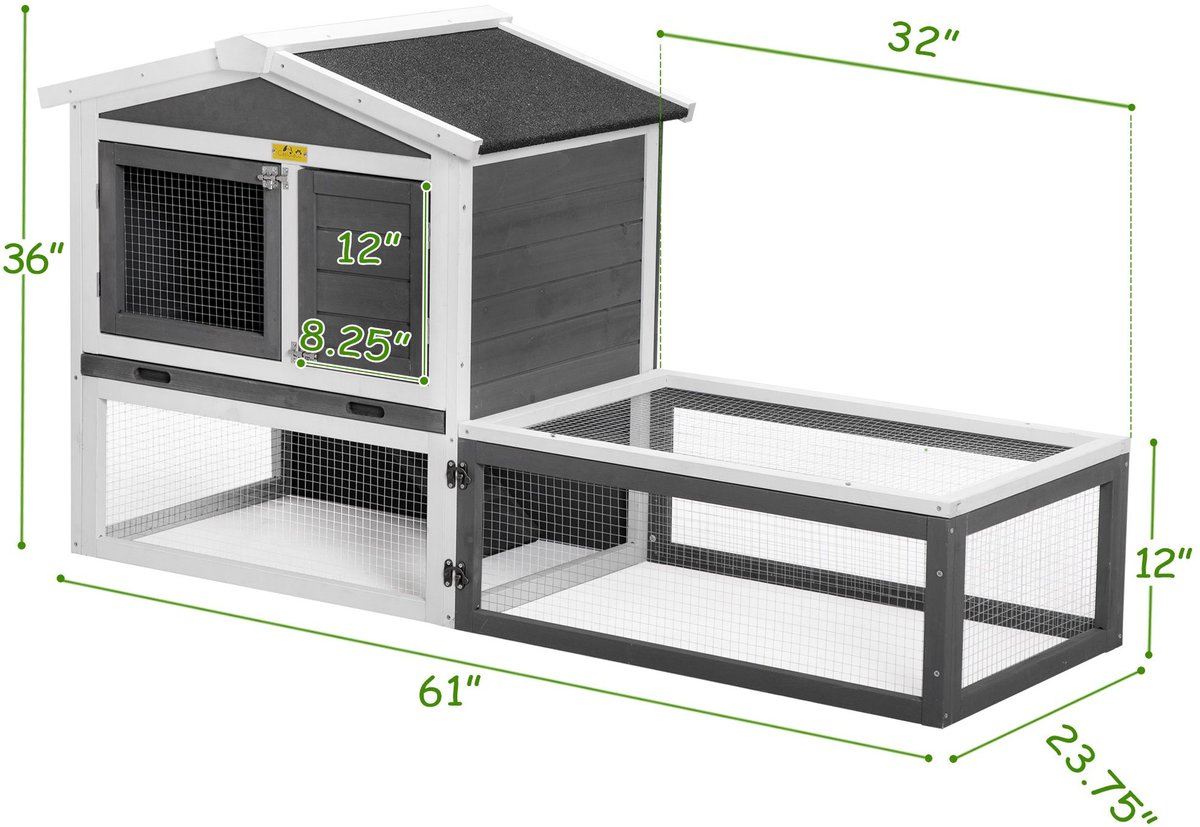 Coziwow by Jaxpety Outdoor Wooden Rabbit Hutch with Weather Resistant Roof