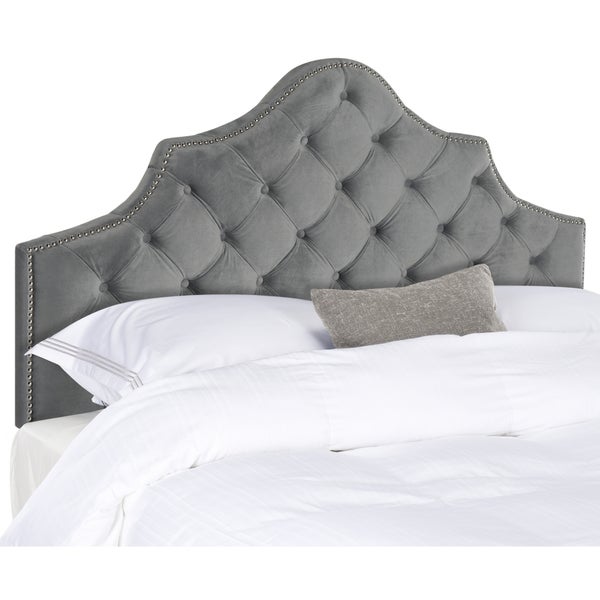 SAFAVIEH Arebelle Pewter Velvet Upholstered Tufted Headboard - Silver Nailhead (Queen) - - 11551748