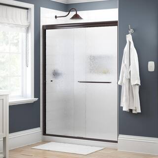 Delta Simplicity 60 in. x 70 in. Semi-Frameless Traditional Sliding Shower Door in Bronze with Rain Glass 1117993