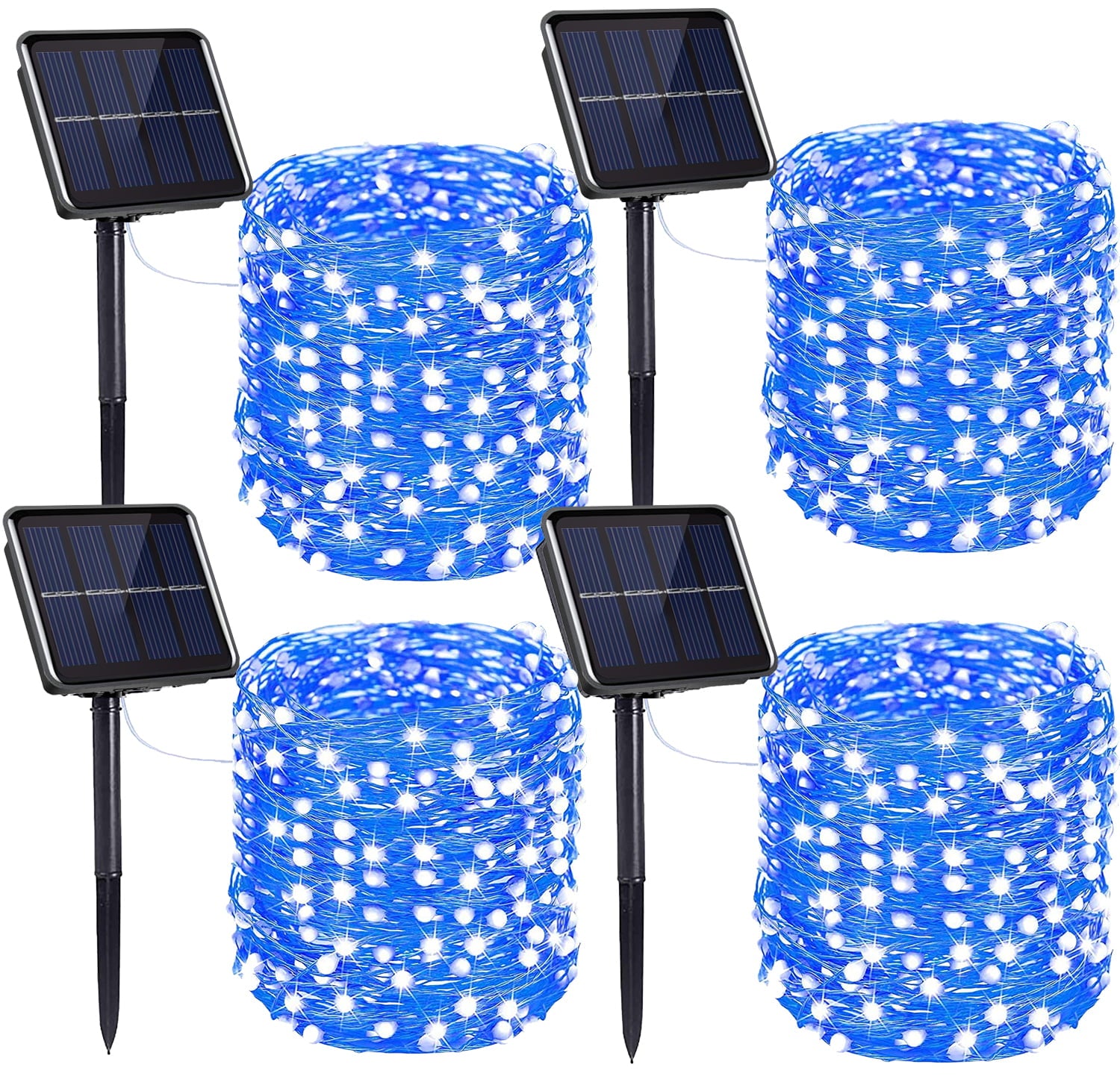 YEOLEH Solar String Lights,33FT 100LED Silver Wire Solar Fairy Lights,Waterproof Patio Light with 8 Modes for Garden Tree Decor,4 Pack,Blue