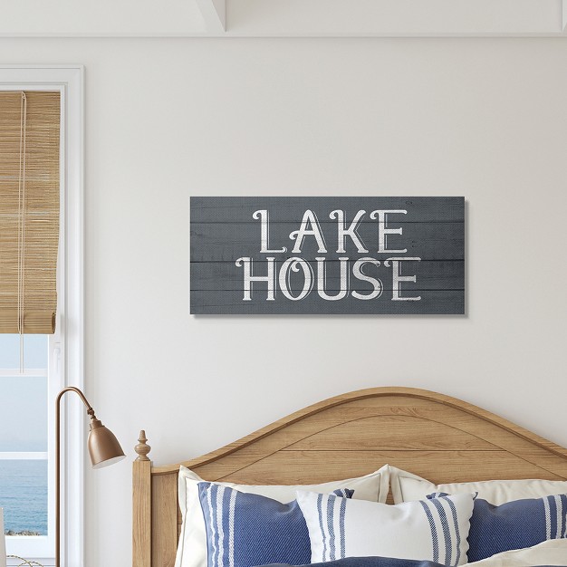 Stupell Industries Lake House Sign Blue White Planked Look