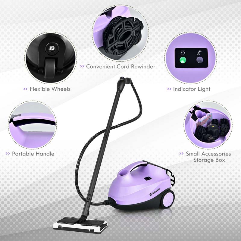 2000W Steam Cleaner, Multipurpose Household Steamer, Heavy Duty Rolling Cleaning Machine with 19 Accessories, 1.5L Water Tank