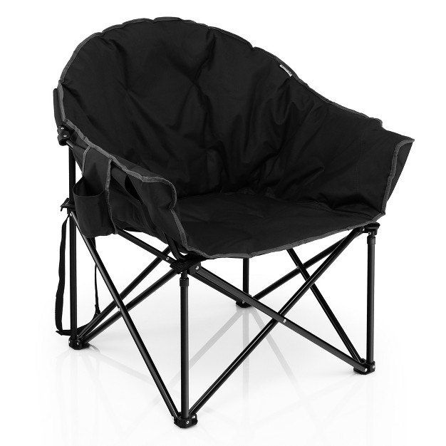 Costway Folding Camping Moon Padded Chair With Carry Bag Cup Holder Portable Navy Brown grey