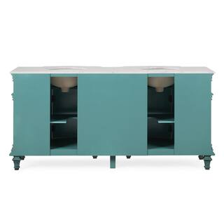 Silkroad Exclusive 72 in. W x 22 in. D x 36 in. H Freestanding Bath Vanity in Retro Green with Carrara White Marble Top V0722NW72D