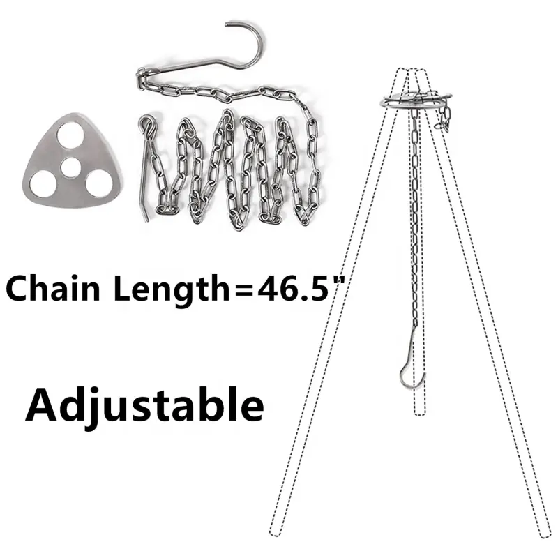 Polar Everest Camping Triangle Buckle Stainless Steel Adjustable Camping Grill Hanging Cooking Pot Set Tripod Hanging Rack