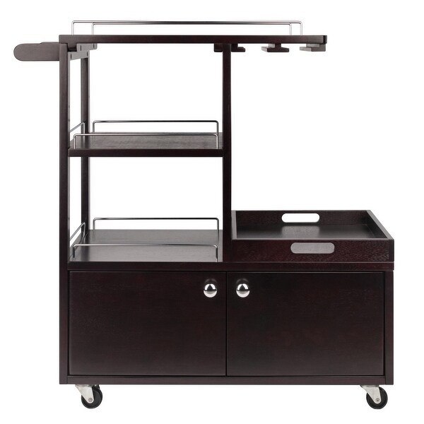 Wood Entertainment Cart with Serving Tray， Espresso Finish