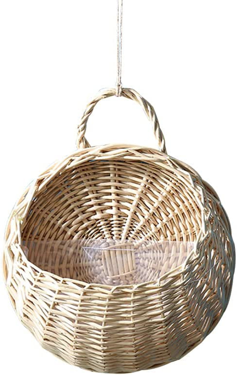 Egebert Hanging Planter Basket Handmade Woven Wall Hanging Flower Pot Wicker Weaving Flower Pot Rattan Vase Half Round Rattan Railing Planter for Indoor Outdoor Home Garden Decor Pot Plants Flowers