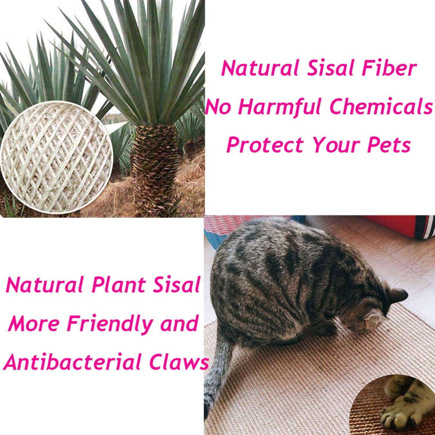 Natural Sisal Cat Scratcher Mat Durable Anti-Slip Cat Scratch Pad Cat Scratching Pad Pet Cat Dog Scratch Board Protector for Cat Grinding Claws Protecting Furniture Cat Play Toys Random Color