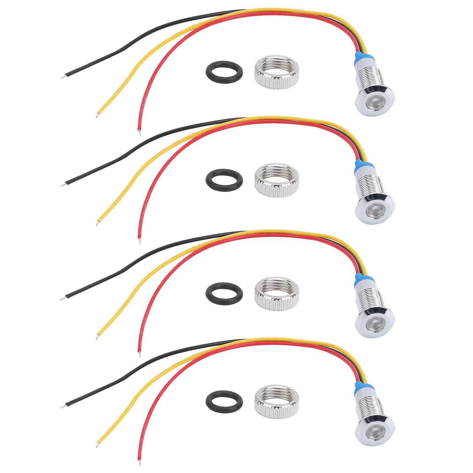 4 Set Led Indicator Light Signal 2color Common Anode Waterproof Metal 8mm 220v Rouge + Jaune