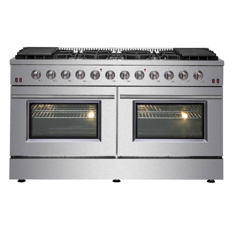 Forno Galiano 60 in. 8.64 cu. ft. 10 Burner Professional Freestanding Double Oven Gas Range with Gas Stove in Stainless Steel FFSGS6244-60