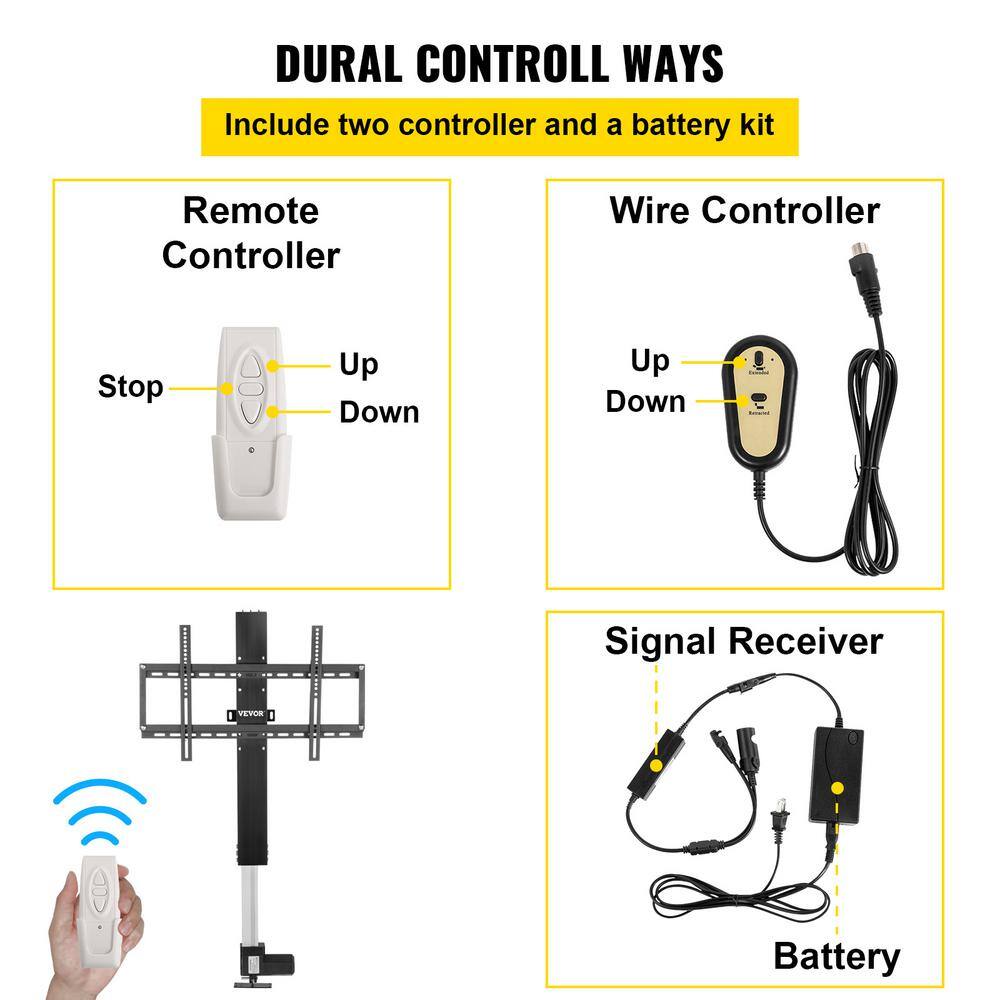 VEVOR Motorized TV Lift Fit for Max.50 in. Height Adjustable 38-65 in. Load Capacity 132 Lbs TV Lift Mechanism With Remote DSZJ700MM50YC0001V1