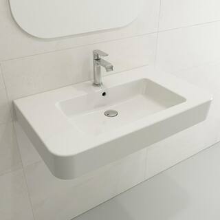 BOCCHI Parma Wall-Mounted White Fireclay Bathroom Sink 33.5 in. 1-Hole with Overflow 1124-001-0126