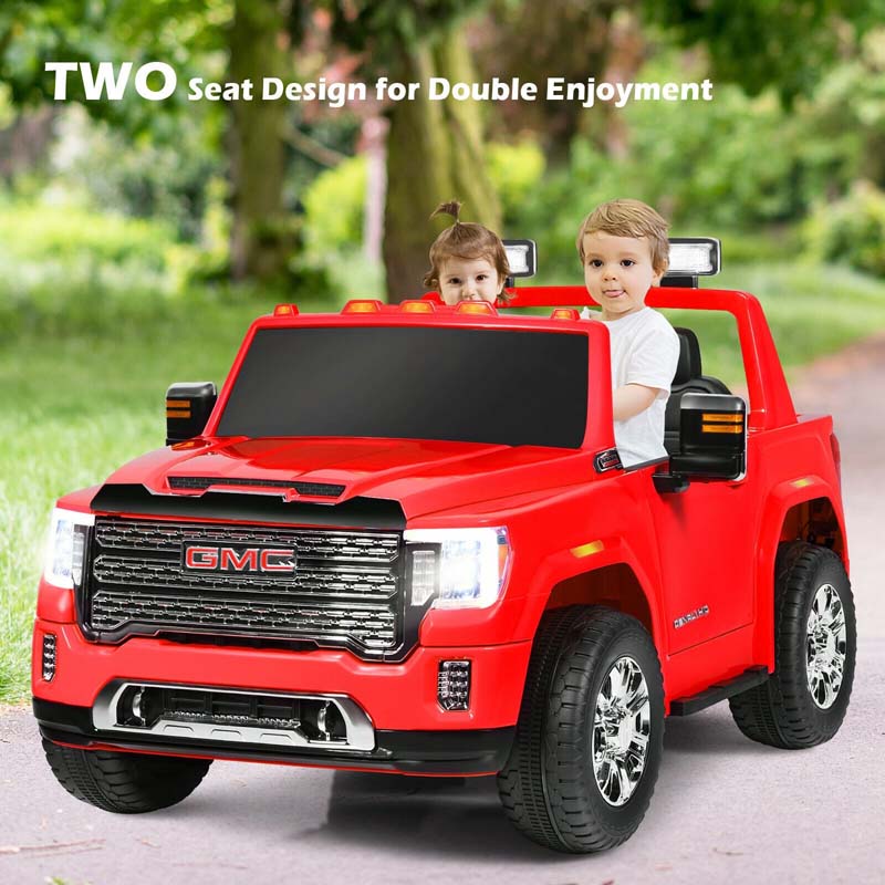 2-Seater GMC Licensed Kids Ride On Car 12V Battery Powered Electric Riding Toy Truck with Storage Box