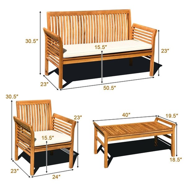 4 Pcs Outdoor Acacia Wood Sofa Furniture Set - 50.5