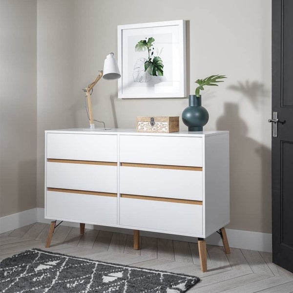 White Dresser， 6 Drawers Dresser with Wide Double Drawer， Chest of Drawers Large Storage Cabinet - as picture - - 37668555