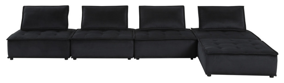 Anna Velvet 5 Piece Sectional Sofa Ottoman   Transitional   Sectional Sofas   by Lilola Home  Houzz