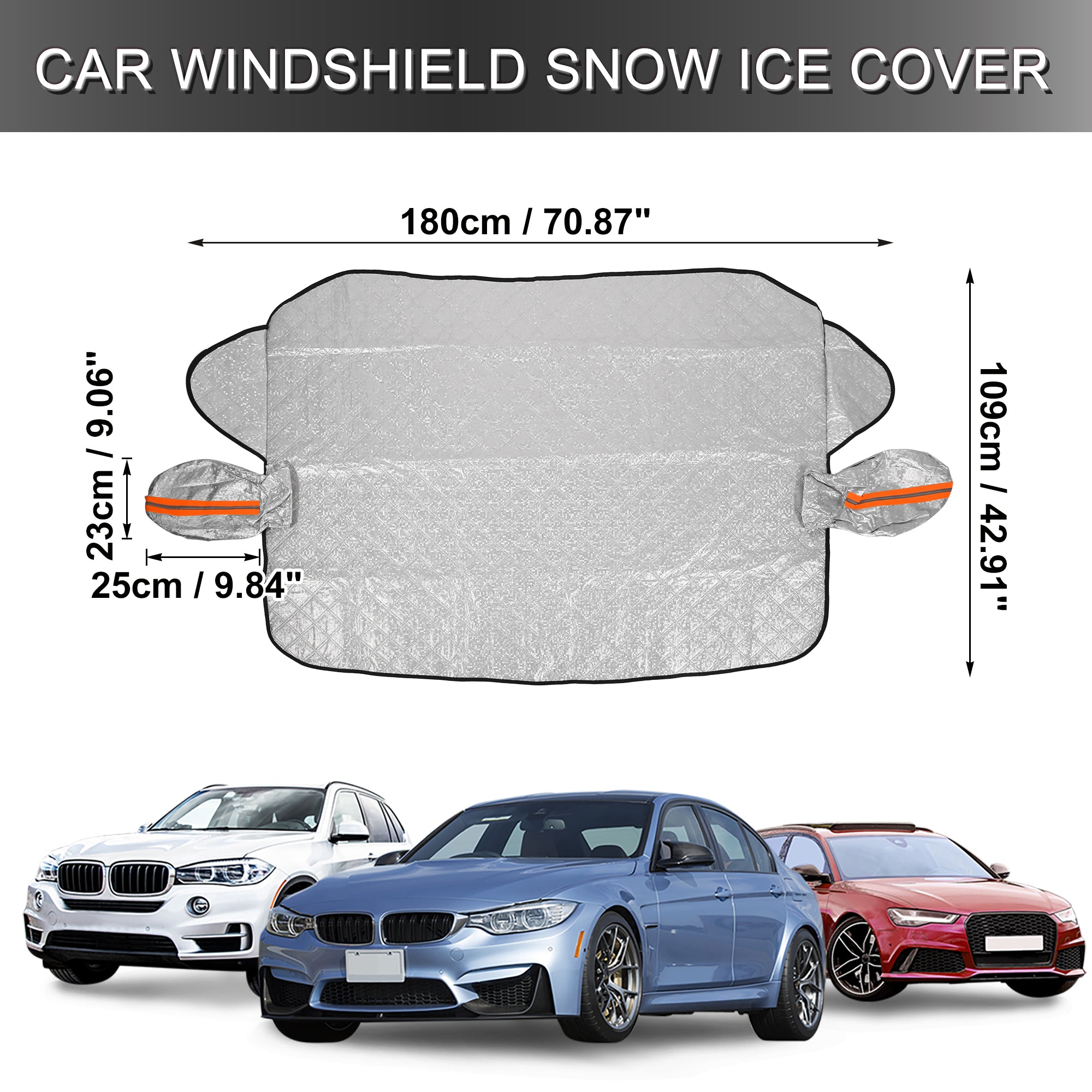 Windshield Ice Snow Cover Universal Waterproof Windproof Silver Tone with 9 Magnets Reflective Strips for Car SUV