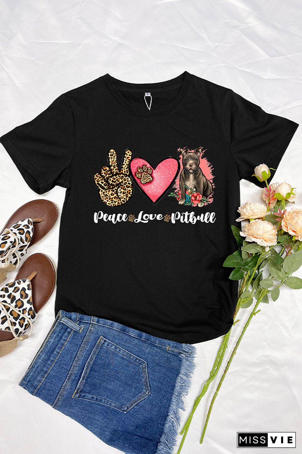 Peace Love Pitbull Short Sleeve Graphic Tee Wholesale