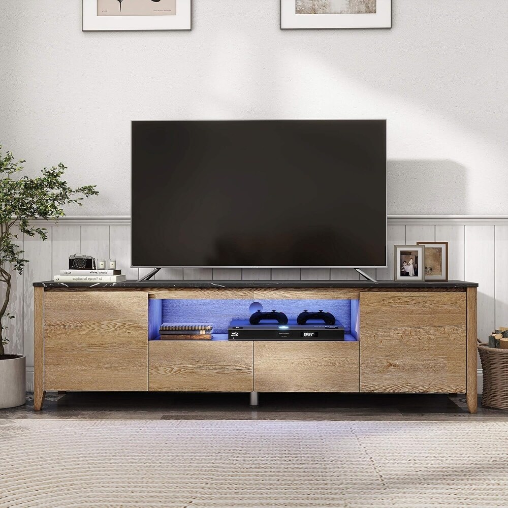 TV Stand with Drawers and Doors  Modern Led Entertainment Center for Bedroom 70 inch   M