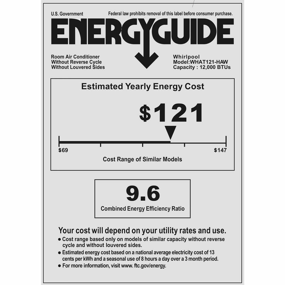 Whirlpool 12000 BTU 230V Through-the-Wall AC and Heater wRemote Control CoolsHeats Rooms up to 550 Sq. ft Digital Display Timer WHAT121-HAW