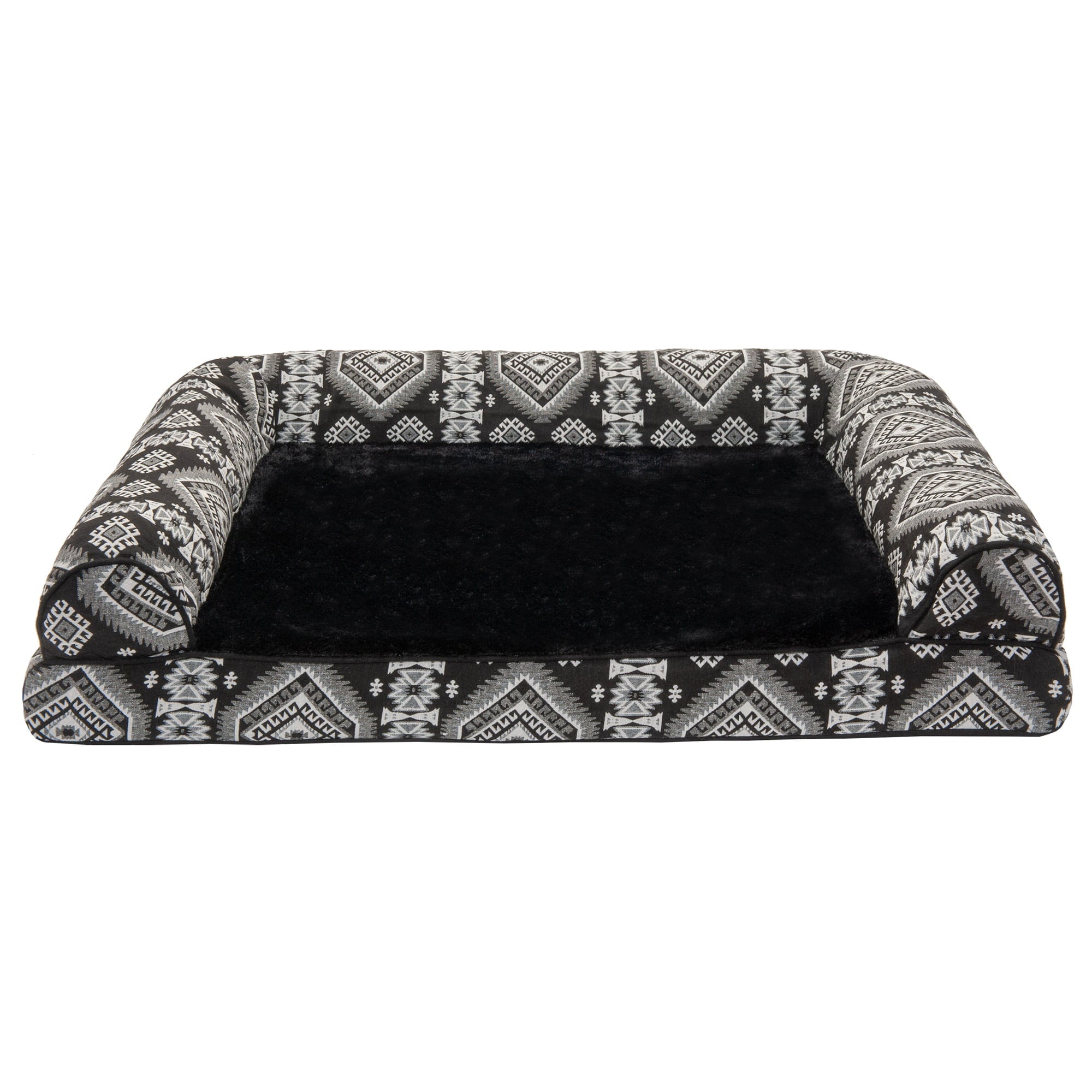 FurHaven Pet Dog Bed | Orthopedic Southwest Kilim Sofa-Style Couch Pet Bed for Dogs and Cats， Black Medallion， Large