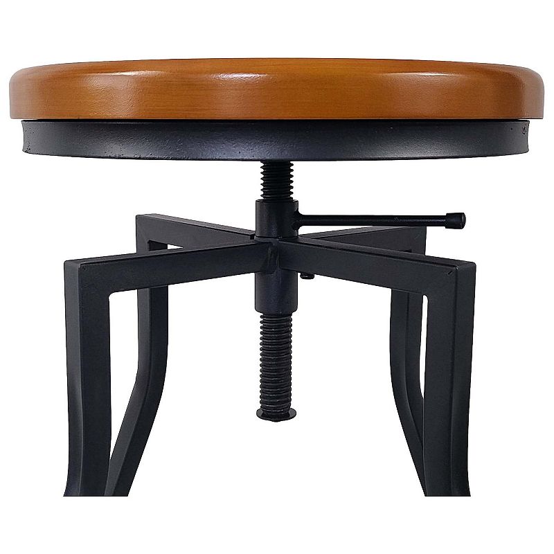 eHemco Adjustable Swivel Metal Kitchen Counter Height Backless Barstool with Wood Veneer Seat