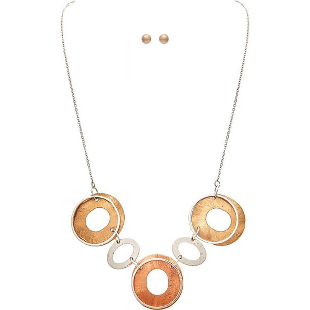 Rain  Multi Brush Brass Circles Necklace Set