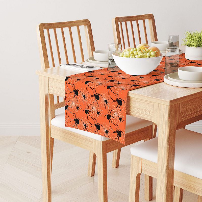 Table Runner， 100% Polyester， 14x108， Halloween Spiders Web