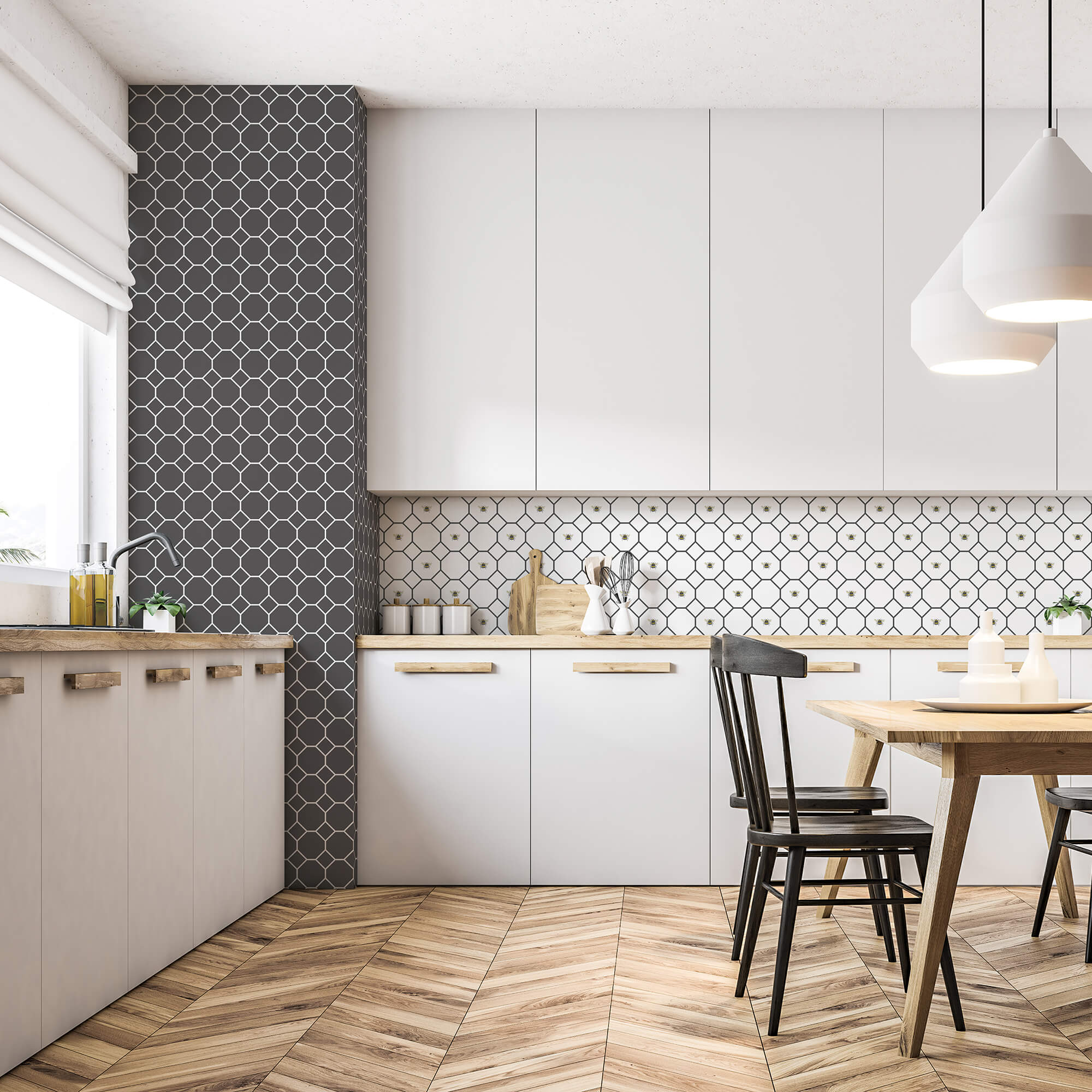 Beehive Black/White Wallpaper from the Just Kitchens Collection