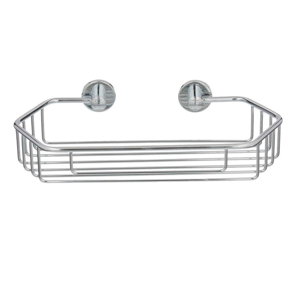 No Drilling Required Draad Rustproof Solid Brass Shower Caddy 11 in. Single Shelf Angled in Chrome DK140-CHR