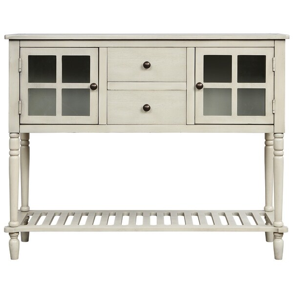 Sideboard Console Table with Bottom Shelf， Farmhouse Wood/Glass Buffet Storage Cabinet Living Room