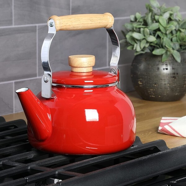 1.5 Quart Tea Kettle With Fold Down Handle in Red