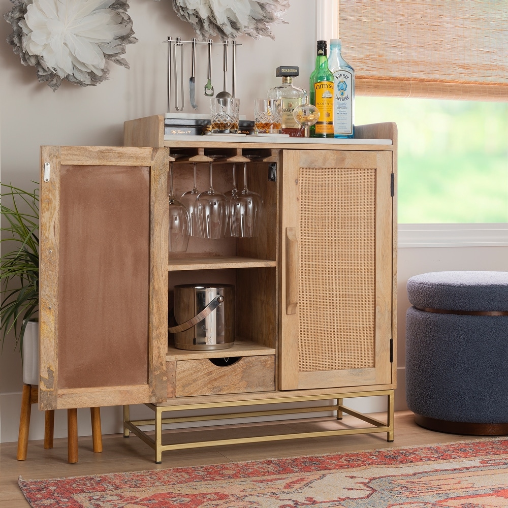 Spence Wooden Bar Cabinet with Marble Top