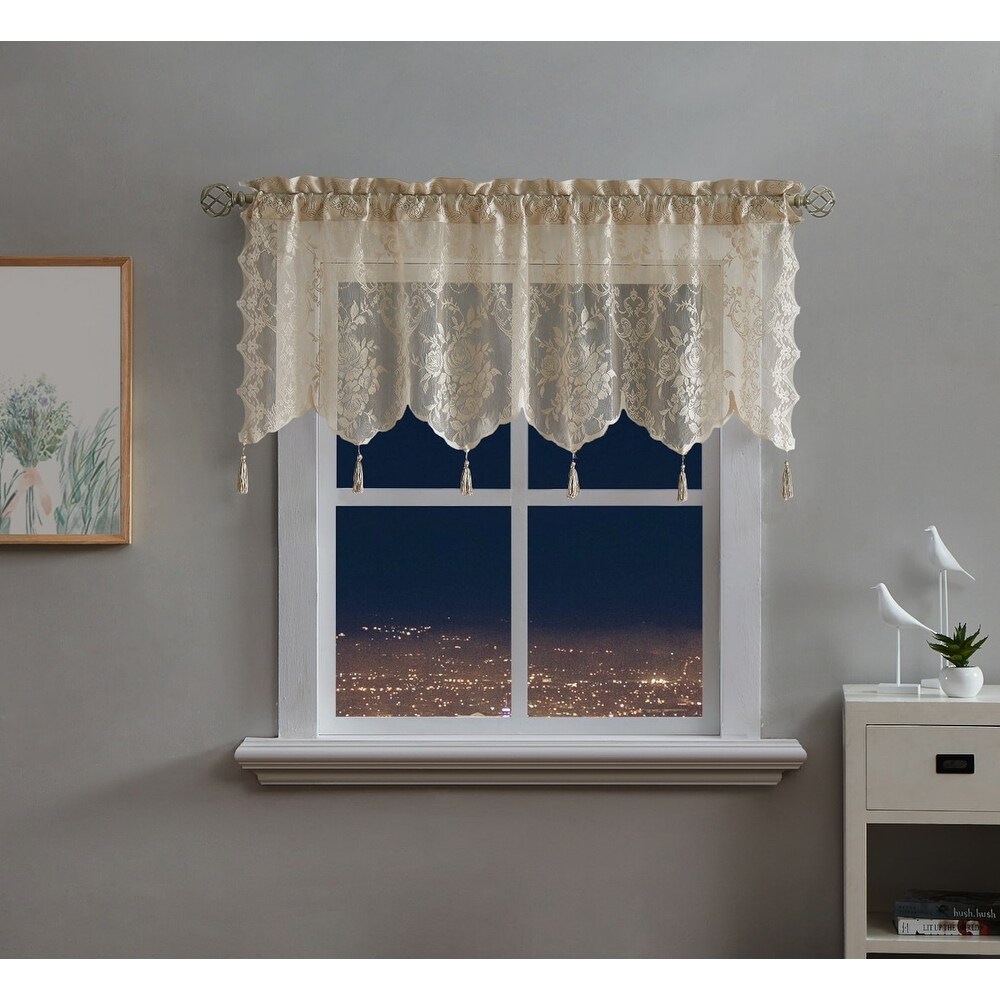 WARM HOME DESIGNS Lace Kitchen Valance with 6 Tassels   54\