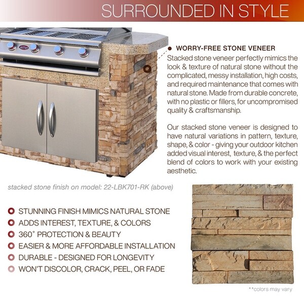 4-Burner， 6 ft. Stone Veneer and Tile Propane Gas Grill Island in Stainless Steel