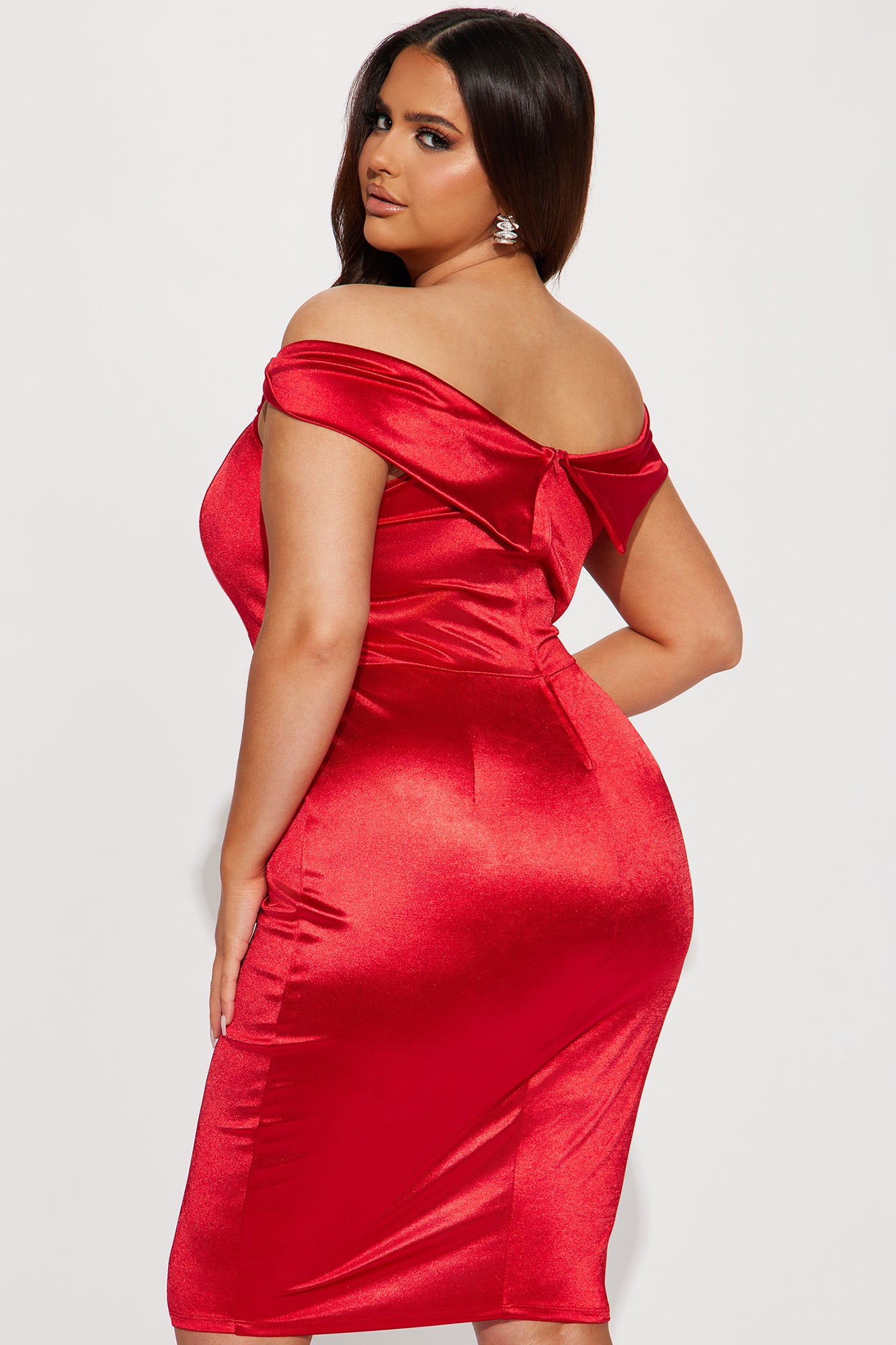 Caroline Satin Midi Dress - Red