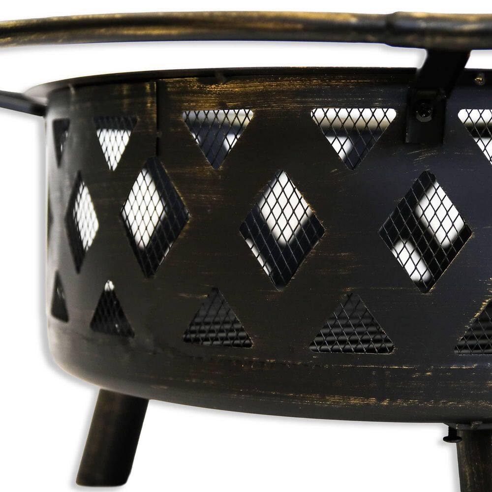 BLUEGRASS LIVING 30 in. Roadhouse Steel Deep Bowl Fire Pit with Swivel Height Adjustable Cooking Grid BFPW30RH