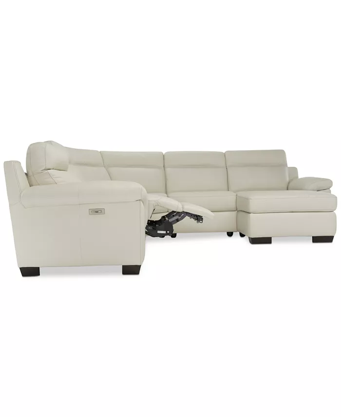 Furniture Julius II 5-Pc. Leather Chaise Sectional Sofa With 2 Power Recliners Power Headrests and USB Power Outlet